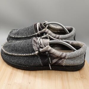 Hey Dude Shoes Men 11 Black and Silver Wally Sox Tri Fans Casual Loafers Comfort